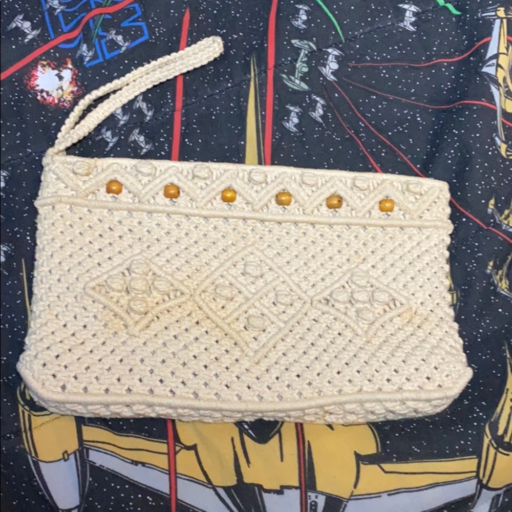Super cute cream color macrame clutch with beads
